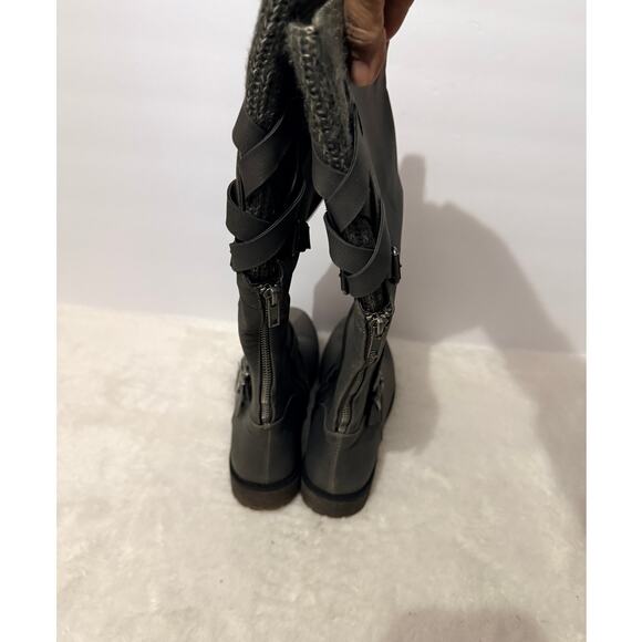 Tall Shaft Boots with Knit Cuff Top with Buckle Zip in Back S8 Vegan - Picture 4 of 7